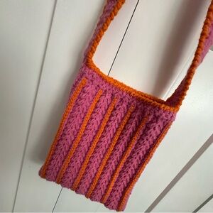Handcrafted Pink and Orange Crocheted Bag NWOT
